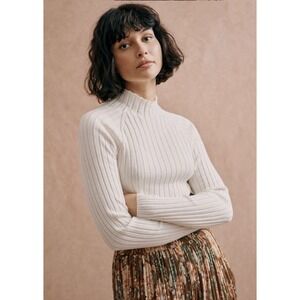 Sezane‎ Charly Jumper Sweater Button Merino Wool Cotton Ecru Size XL French Knit